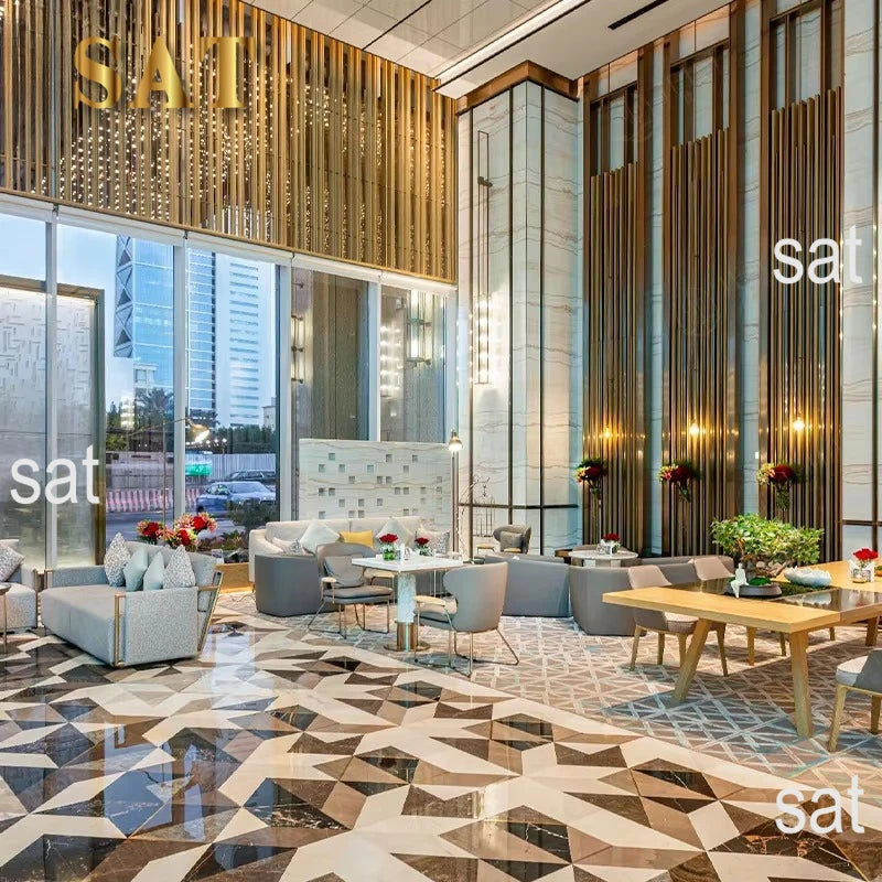 Hotel lobby furniture, modern common areas, synthetic leather upholstery, modular sofa set