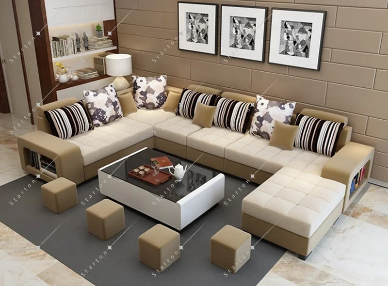 Modern Style Fabric Sectional Sofa Cum Bed Couch Living Room Sofas Set Home Luxury U Shaped Corner Sofa Set 7 Seater