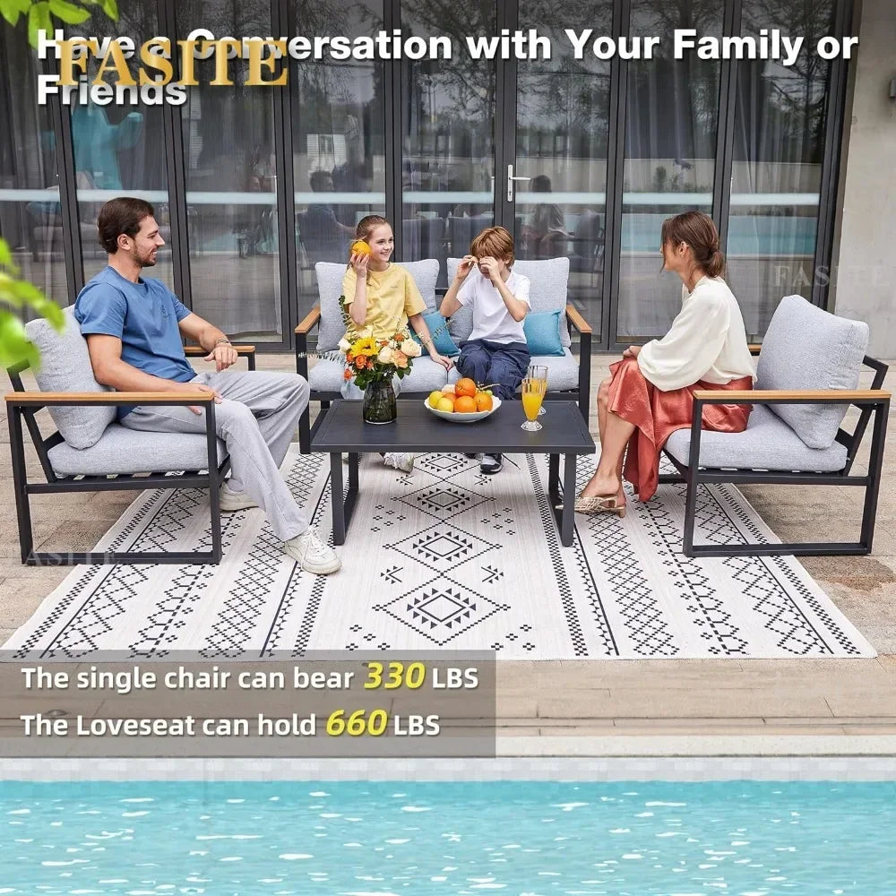 2025 New Patio Furniture Set, 4 Pieces Outdoor  with Removeble, Washable and High-Resiliency Sponge Cushions