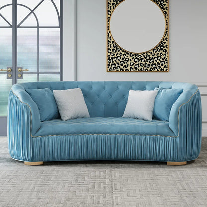 83"  Blue Velvet Curved Sofas Upholstered Tufted 3-Seater Sofa Couch Luxury Modern for for Home Apartment Living Room furniture