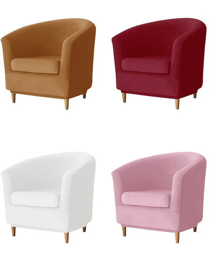 2pc/set Plush Club Chair Slipcover Stretch Elastic Chair Covers Solid Color Tub Chair Slipcovers Spandex Armchair Sofa Cover