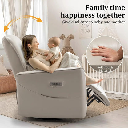 Glider Recliner Chair, Power Rocker Swivel Recliner with USB and Type-C Ports, Electric Reclining for Adults with Streamlined