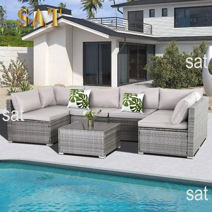 --Wicker Outdoor Sectional Sofa SetPE Rattan Patio Conversation Set WithCushions And Coffee Tablefor Outside,Garden,Poolside,Por