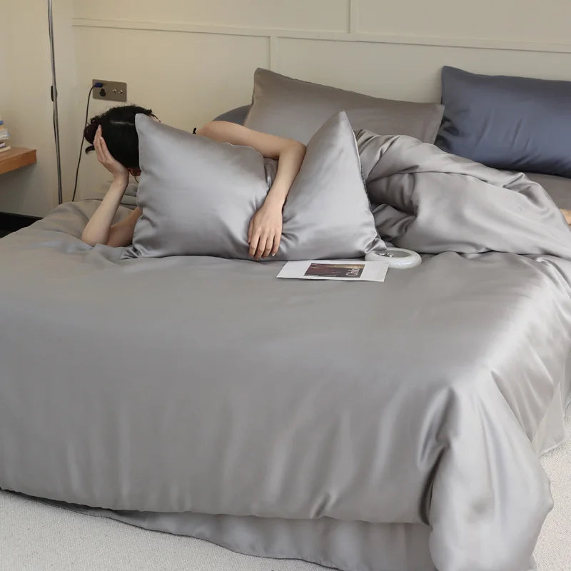 100% Silk 3pcs Bedding Set Natural Mulberry Silk Duvet Cover Set with 2pcs Pillowcase Solid Color Quilt Cover Pillow Case Luxury