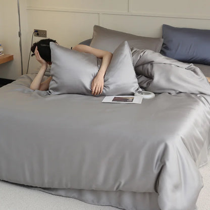 100% Silk 3pcs Bedding Set Natural Mulberry Silk Duvet Cover Set with 2pcs Pillowcase Solid Color Quilt Cover Pillow Case Luxury