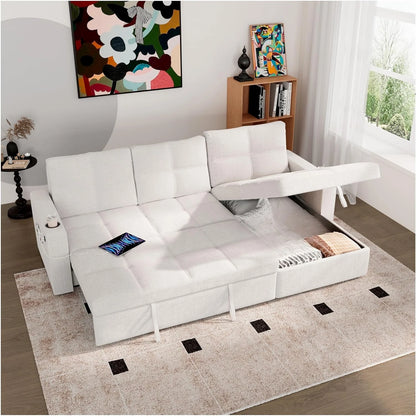 85 inch Large Sleeper Sofa Bed with Storage,L Shaped Sectional Couch Bed,2 in 1 Pull Out Couches with Convertible Chaise