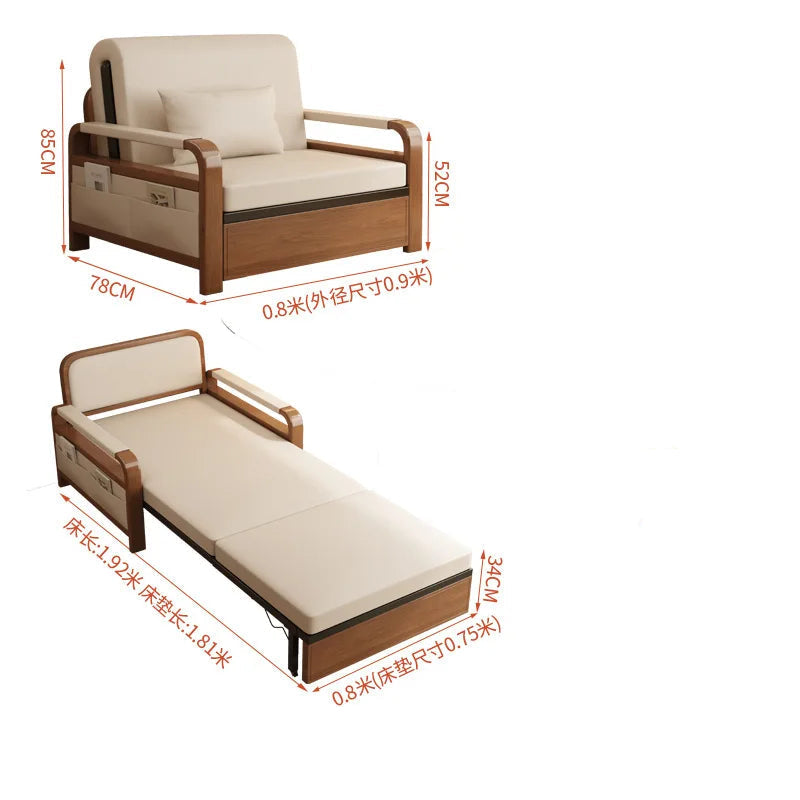 Light luxury home living room balcony folding sofa bed, single double multi functional telescopic bed