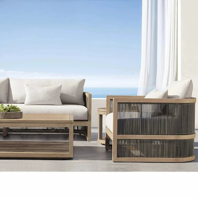 Outdoor villa courtyard sofa high-end teak sofa furniture combination hotel homestay waterproof