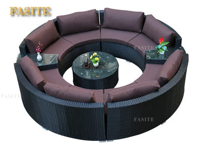 Outdoor round rattan sofa combination garden courtyard semi-circular rattan chair  hotel curved living room sofa