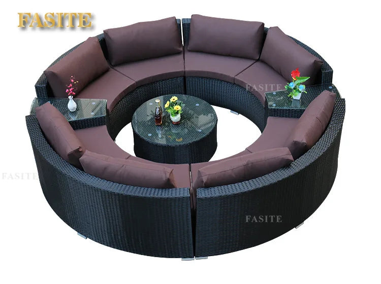 Outdoor round rattan sofa combination garden courtyard semi-circular rattan chair  hotel curved living room sofa