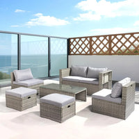 6-Piece Outdoor Wicker Sectional Furniture Set ，Space-Saving Design and Ottomans for Patio Conversation Area