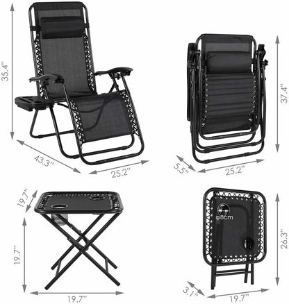 Homfa Garden Sun Lounger Set with Table Folding Adjustable Zero Gravity Recliner Chair Seat Indoor/Outdoor