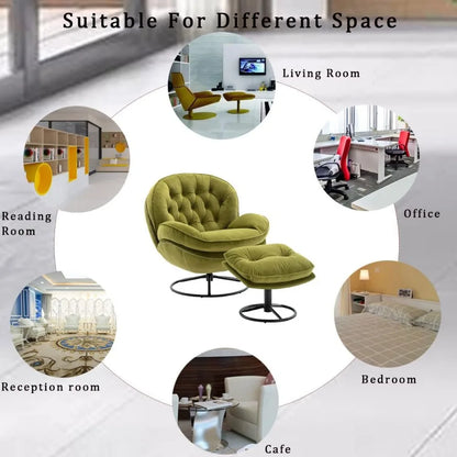 Velvet Swivel Accent Chair with Ottoman Set, Modern Lounge Chair with Footrest, Comfy Armchair with 360 Degree Swiveli