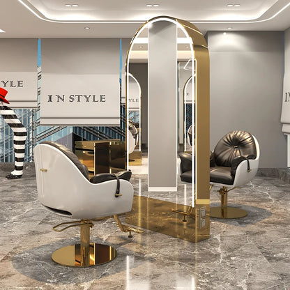 Salon Furniture Led Light Gold Frame Double Sided Barber Station Modern Hair Salon Mirrors Designs