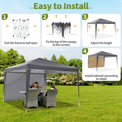 10x10FT Pop Up Canopy Tent With 4 Sidewalls, UV Protection Portable Outdoor Gazebo WIth Roll-Up Windows For Camping, Backyard, P
