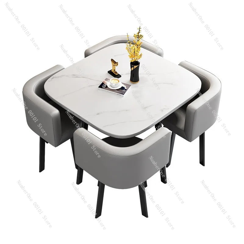 Simple Square Negotiation Table Set, Small Round Table for Shop or Reception, Rest Area Furniture, Space-saving and Elegant