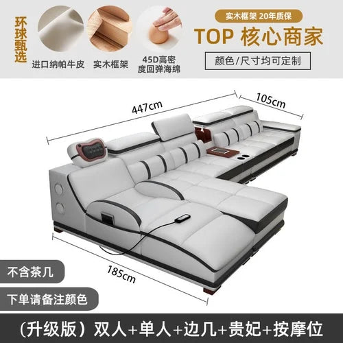 Massage sofa minimalist top layer cowhide home living room Italian minimalist leather art
