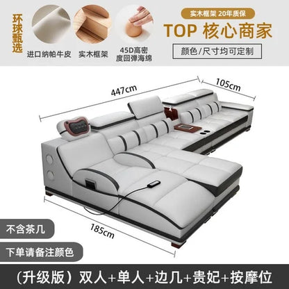 Massage sofa minimalist top layer cowhide home living room Italian minimalist leather art