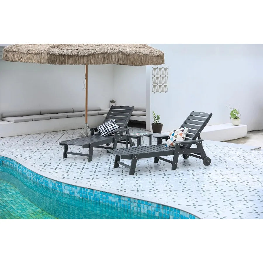 3-Piece Outdoor Chaise Lounge Chair Set with Side Table featuring 5-Position Adjustable Design HDPE Weather-Resistant Lounge Ch