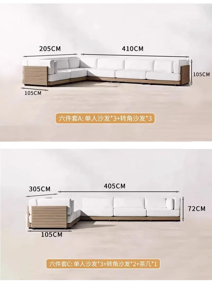 Outdoor Sofa Solid Wood Teak Rain proof and Sunscreen Courtyard Villa Outdoor Balcony Garden Soft Decoration Furniture