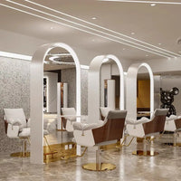 Modern LED Light Barbershop Salon Mirror Station Single Side Wood Luxury Salon Beauty Mirror Station