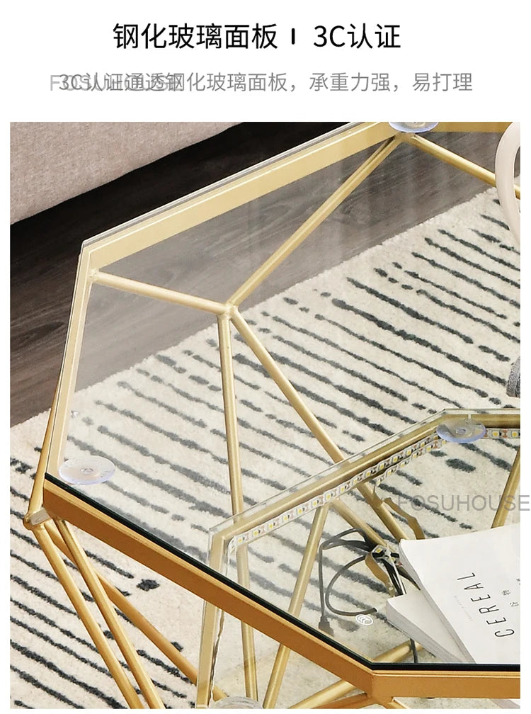 Nordic Glass Living Room Coffee Tables Light Luxury Modern Toughened Glass Bedroom Corner Table Iron Coffee Table Home Furniture