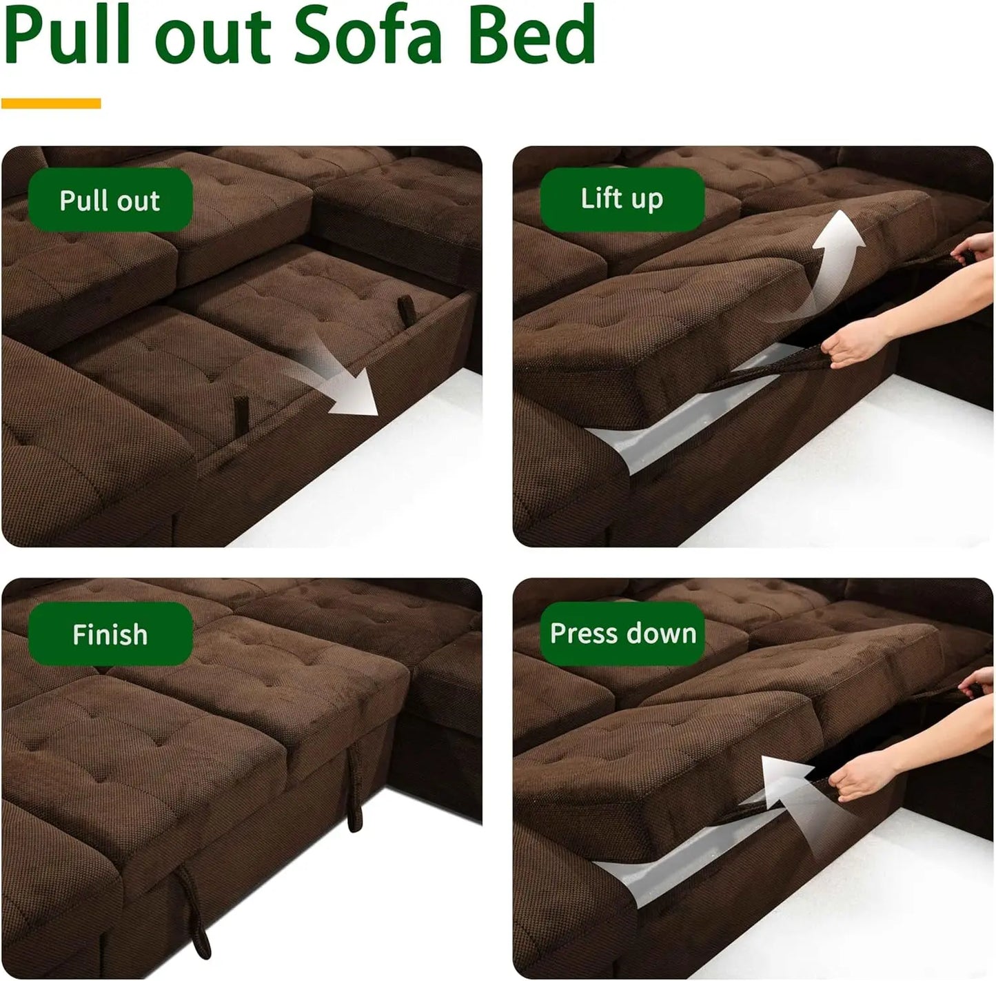 Sectional Sleeper Sofa Couch with Pull Out Bed and Storage Chaise, U Shape Sectionals Sofas, Oversized Sectionals Couches