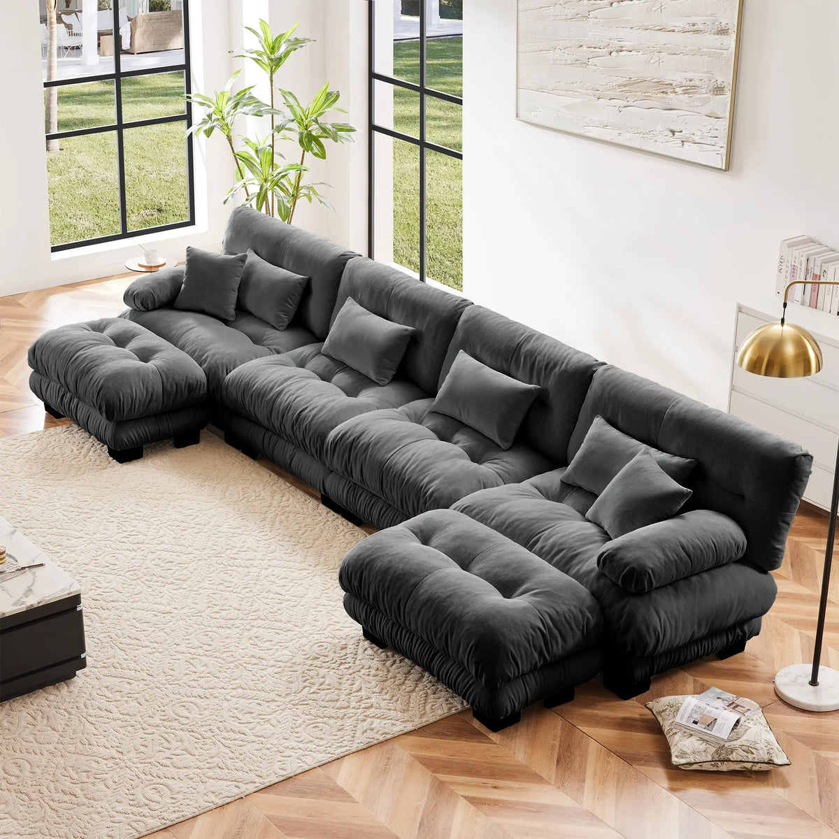 Oversized Modular Sectional Sofa Couch Comfy Cloud Deep Seat, Ottomans Chenille