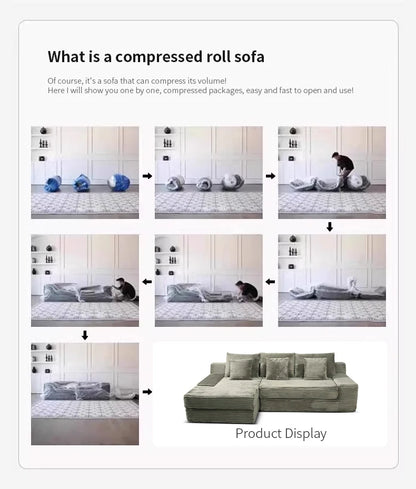 Modern Luxury Velvet L-shaped Compression Sofa Bed Set, Adjustable Function Durable Design, for Living Room Boneless Sofa