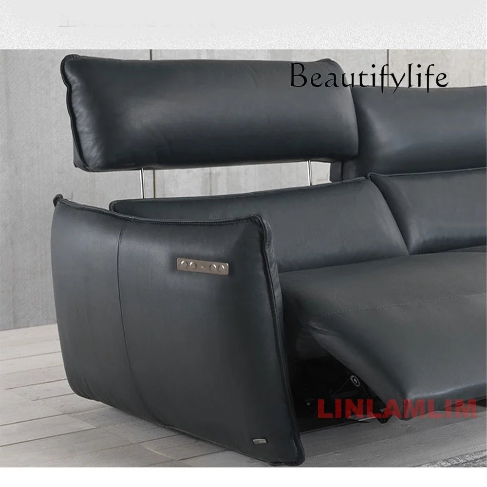 QY Dual Motor Power Reclining Genuine Leather Sectional Sofa with Adjustable Headrests, L-Shaped Corner Couch with Chaise Lounge