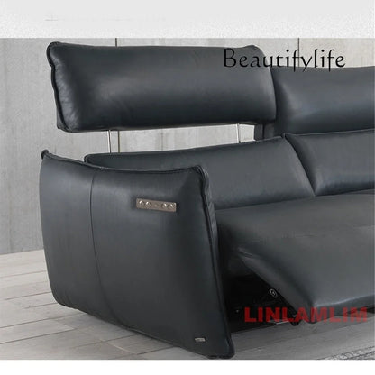 QY Dual Motor Power Reclining Genuine Leather Sectional Sofa with Adjustable Headrests, L-Shaped Corner Couch with Chaise Lounge