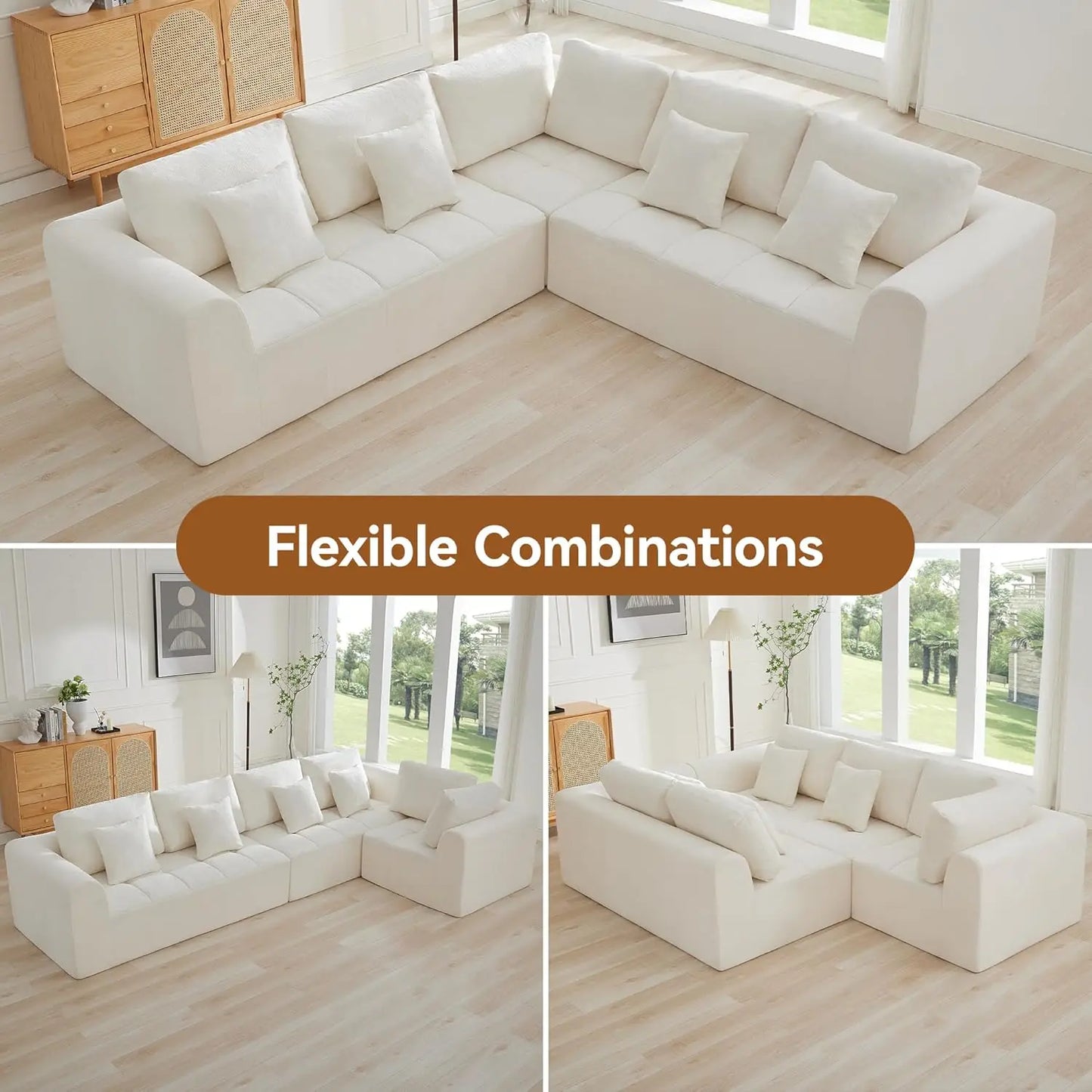 110''Modular Sectional Couches for Living Room, Compressed Sectional Sofa, Oversized L Shaped 5 Seater Upholstere