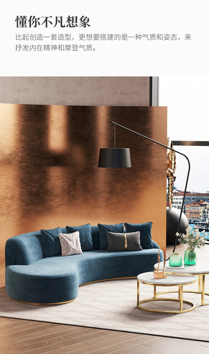 Blue Fancy Couches Curved Nordic Comfortable Designer Floor Living Room Sofa Modern Lounge Wood Divano Moderno Unique Furniture