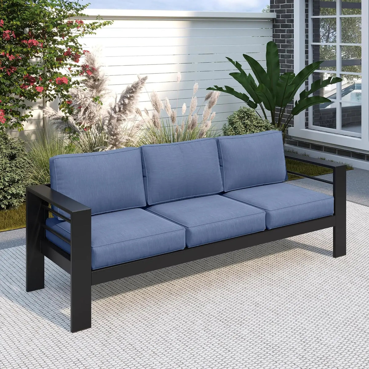 Outdoor Couch Aluminum Patio Furniture Sofa, 3-Seat All-Weather Metal Outdoor Patio Furniture with Cushions,Dark, Customized