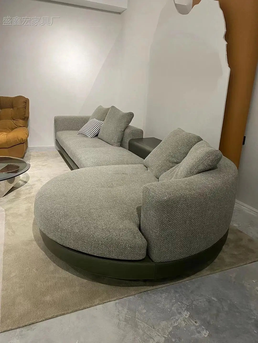 Modern simple straight corner cotton and linen round concubine modern living room sofa