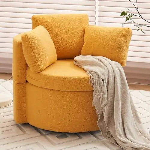Hot Sales Hot Sales Modern Oversized Swivel Chair Boucle Sherpa Upholstered Barrel Armchair Wood Base White Accent Chair For Liv