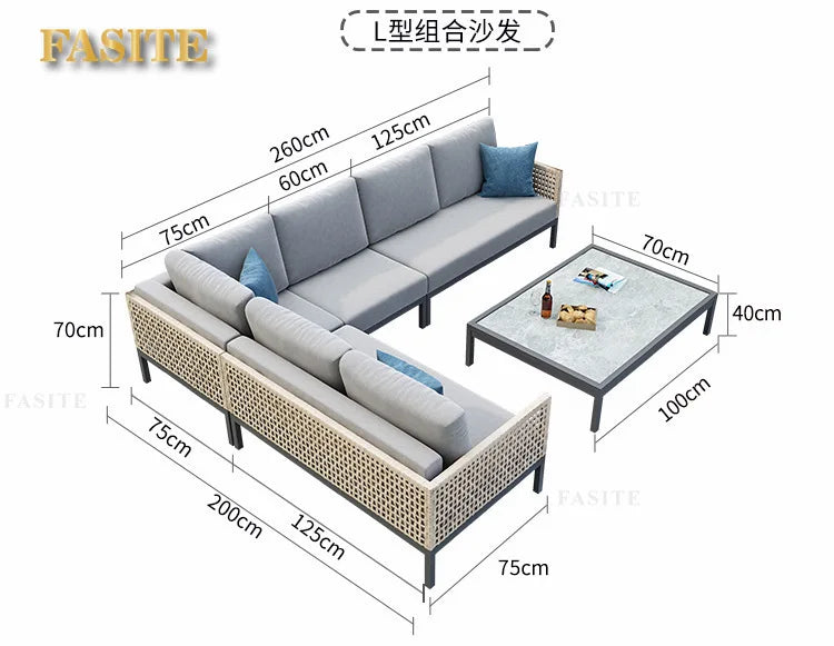 Leisure Style Outdoor Sofa Combination Living Room Balcony Open-air Leisure Rattan Weaving
