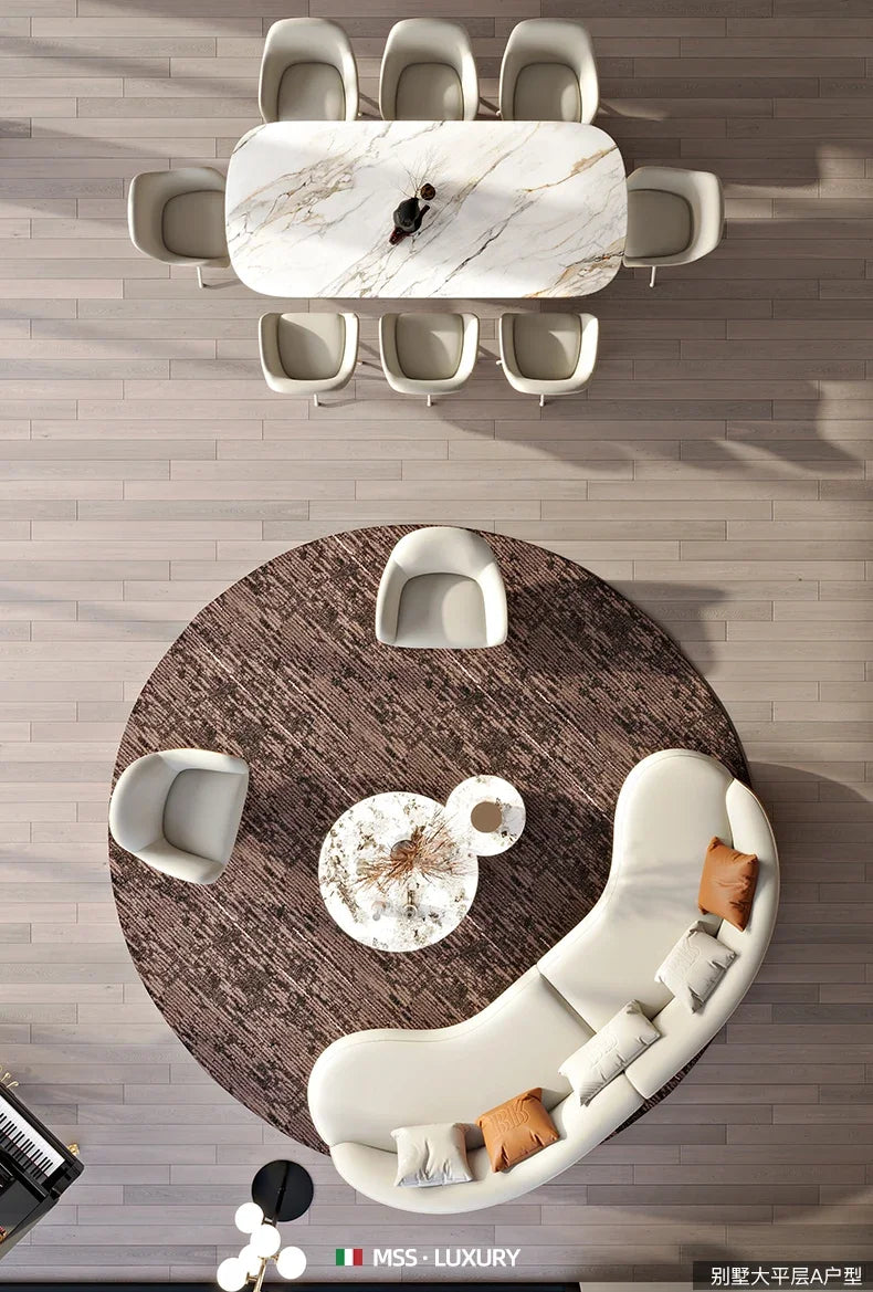 Two-color U-shaped villa leather sofa, modern light luxury semi-curved sofa