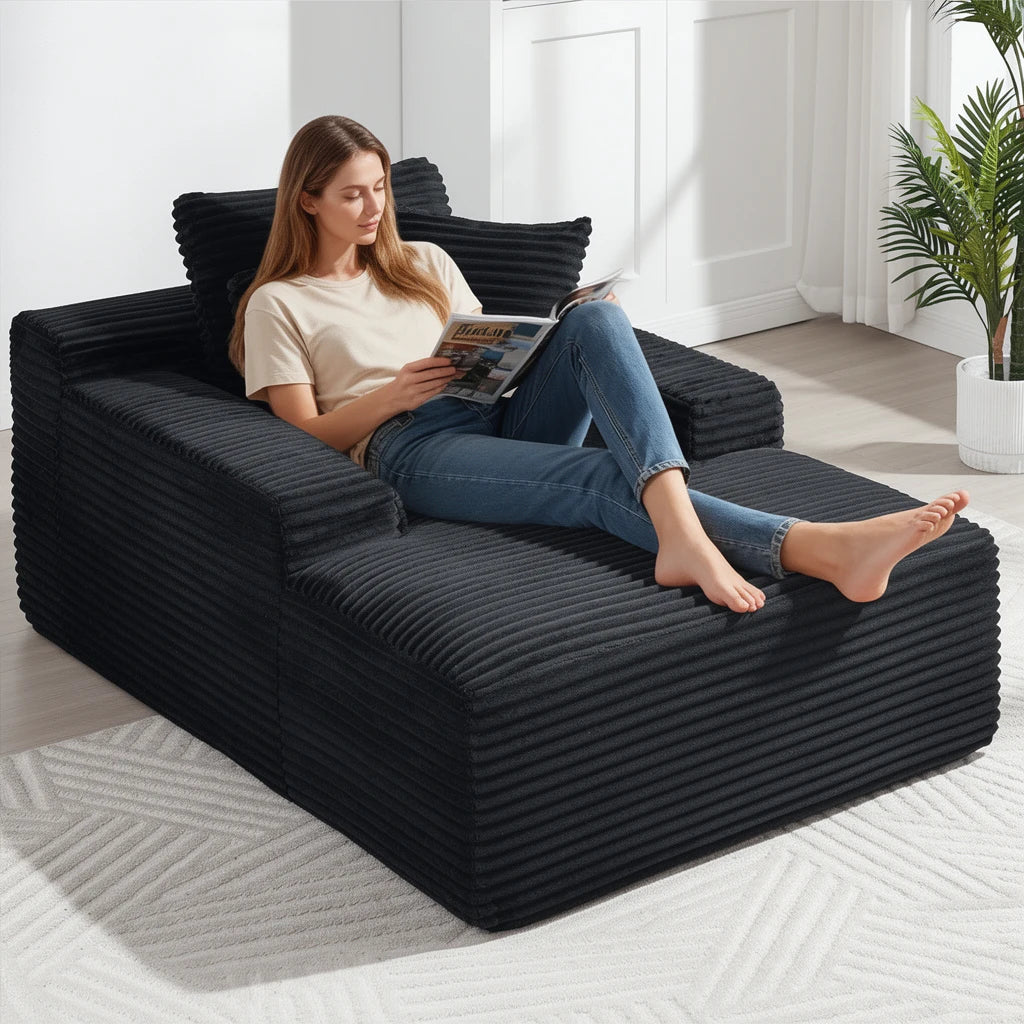67 Inch Chaise Lounge Chair Indoor, Oversized Corduroy Upholstered Boneless Sofa Bed, Cloud Sofas Couches for Living Room