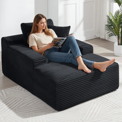 67 Inch Chaise Lounge Chair Indoor, Oversized Corduroy Upholstered Boneless Sofa Bed, Cloud Sofas Couches for Living Room