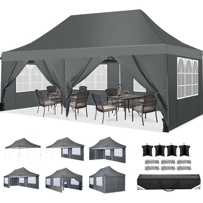10x20 Pop up Canopy Heavy Duty Party Tent with 6 Removable Sidewalls, Waterproof Commercial Outdoor Gazebo for Wedding Events BBQ, Instant Sun Protection Shelter Multi-color Raised Roof Pavilion with 4 Sandbags Carrying Bag