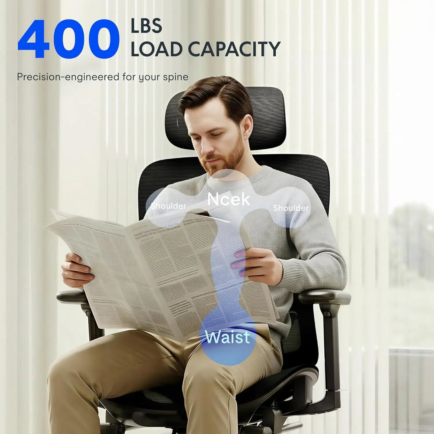 Premium Ergonomic Office Chair,3D Adjustable Armrests,Dynamic Lumbar Support,Recline Tilt & Footrest, Custom