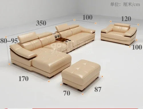 Genuine leather sofa head layer cowhide small unit,simple and modern functional, fashionable leather sofa combination decoration