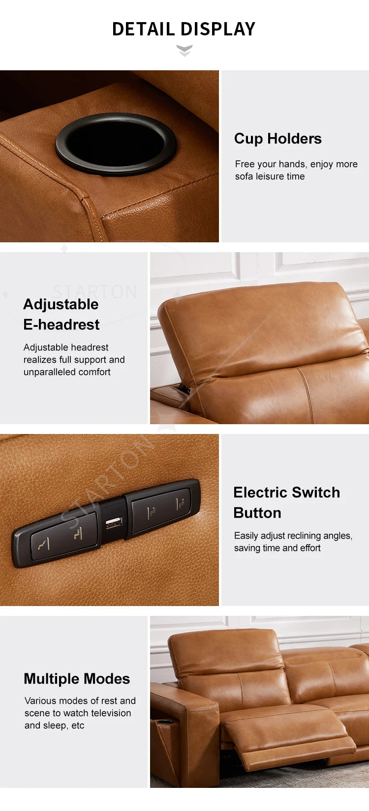 MANWAH CHEER Classics Comfortable 3+2+1 Seater Couch Living Room Power Reclining Sofas Set Furniture Genuine Leather Luxury Sofa