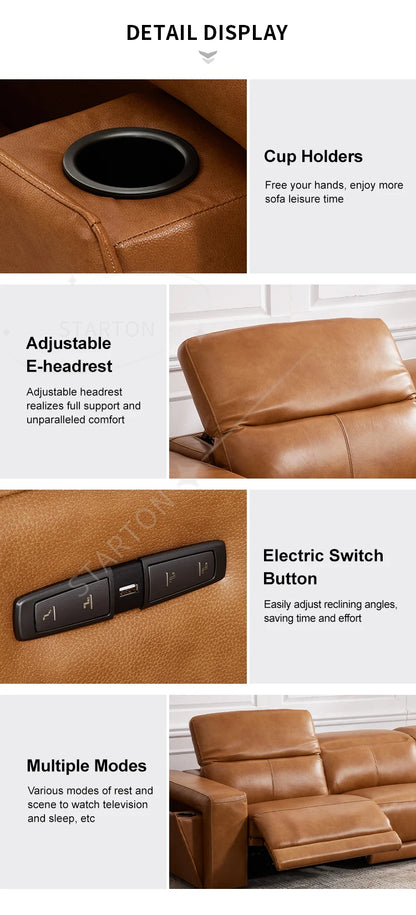 MANWAH CHEER Classics Comfortable 3+2+1 Seater Couch Living Room Power Reclining Sofas Set Furniture Genuine Leather Luxury Sofa
