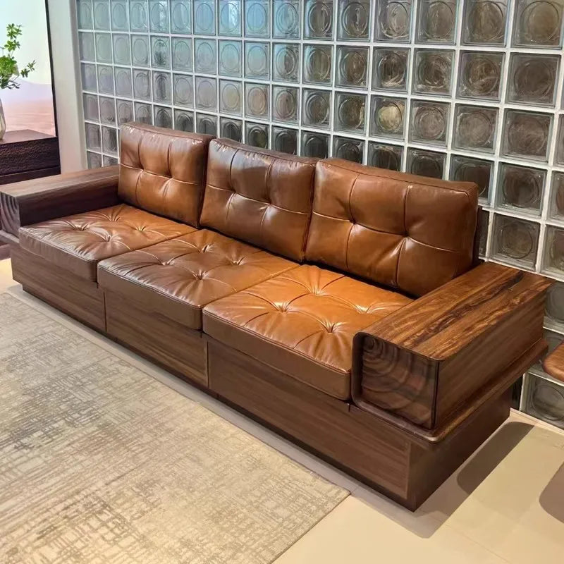 Solid wood sofa black walnut living room new new Chinese-style small apartment storage box body dual-purpose