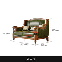 American leather sofa solid wood retro sofa 123 combination first layer cowhide living room villa