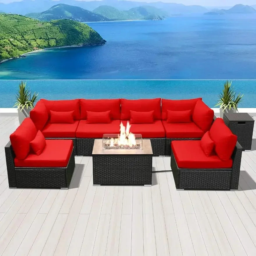 #For Patio Furniture Sectional Sofa with Gas Fire Pit Table Outdoor Patio Furniture Conversation Sets Propane Fire Pit&