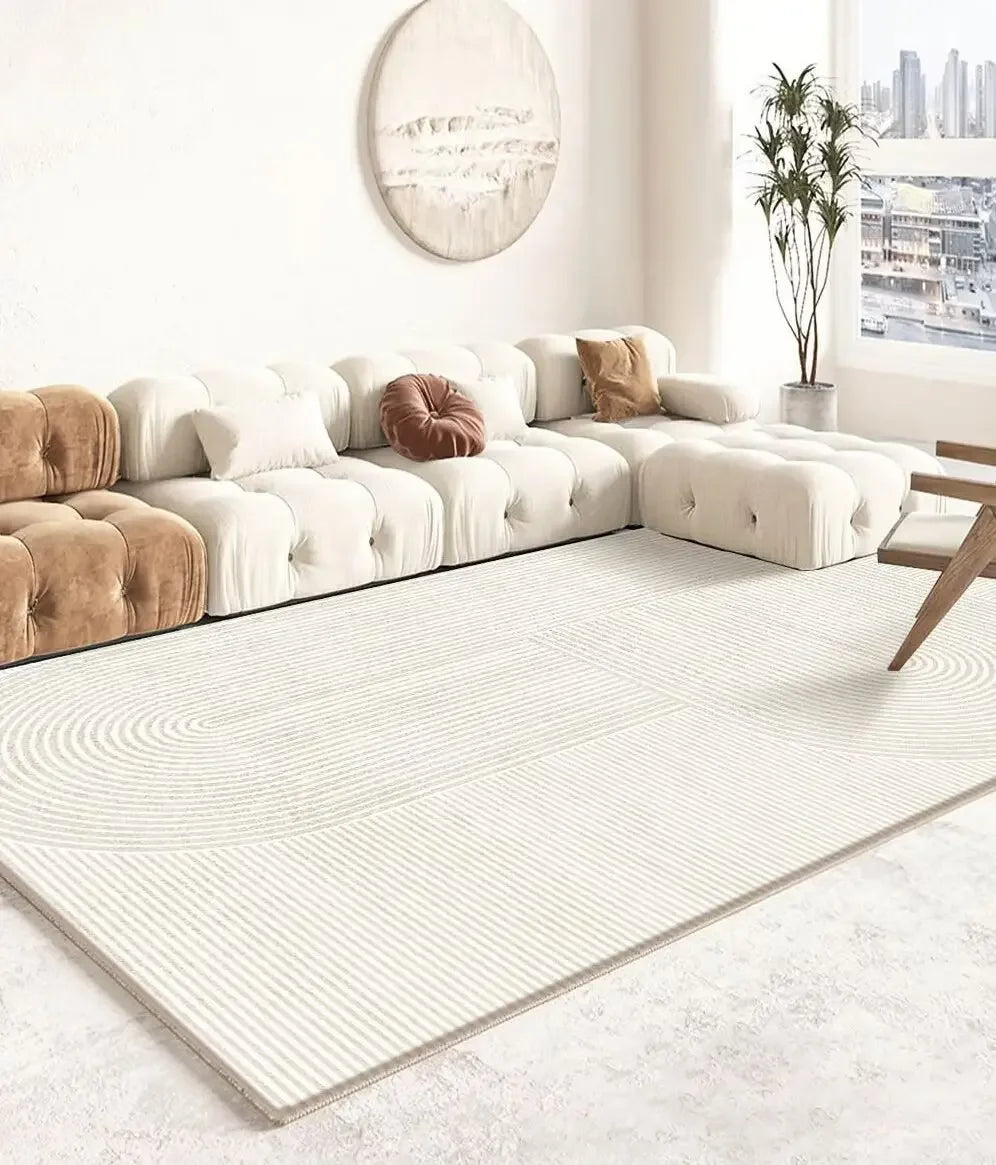 Modern White Minimalism Large Living Room Carpet Light Luxury Beige Decoration Bedroom Carpet Soft Lounge Rug Washable Floor Mat