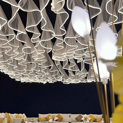 5M White Gauze Curtain Ceiling Decoration Wave Gauze Cloth with Light String Wedding Christmas Atmosphere Decoration Props